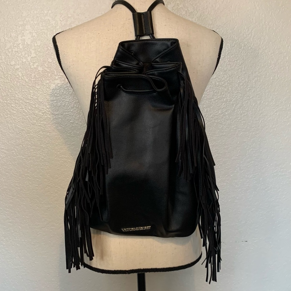 Victoria’s Secret Black Fringe Backpack Faux Leather From The 2015 Runway Show - Picture 5 of 14